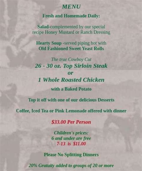 gambling cowboy menu|cowboy dinner tree silver lake.